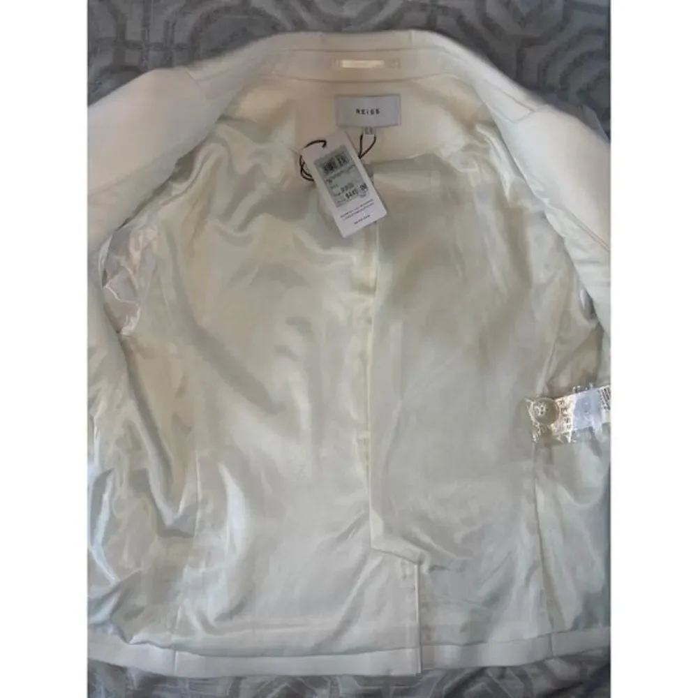 Reiss Cream White Double Breasted Cropped Blazer Peak Lapel NWT